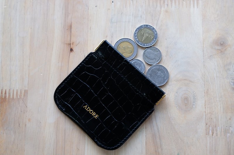 Customized Gift Christmas Gift Wrapping ADORE Leather coin purse (Black Croco) - Coin Purses - Genuine Leather Black