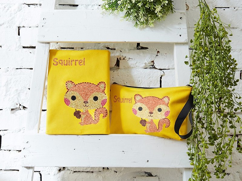Adorkable series fabric book cover&makeup bag-Squirrel - Book Covers - Cotton & Hemp Yellow