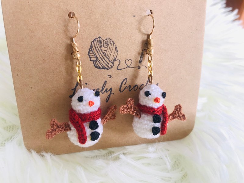 Christmas Gift, Snowman Crochet Earrings, Christmas Crochet Earrings - 耳環/耳夾/耳骨夾 - 繡線 白色