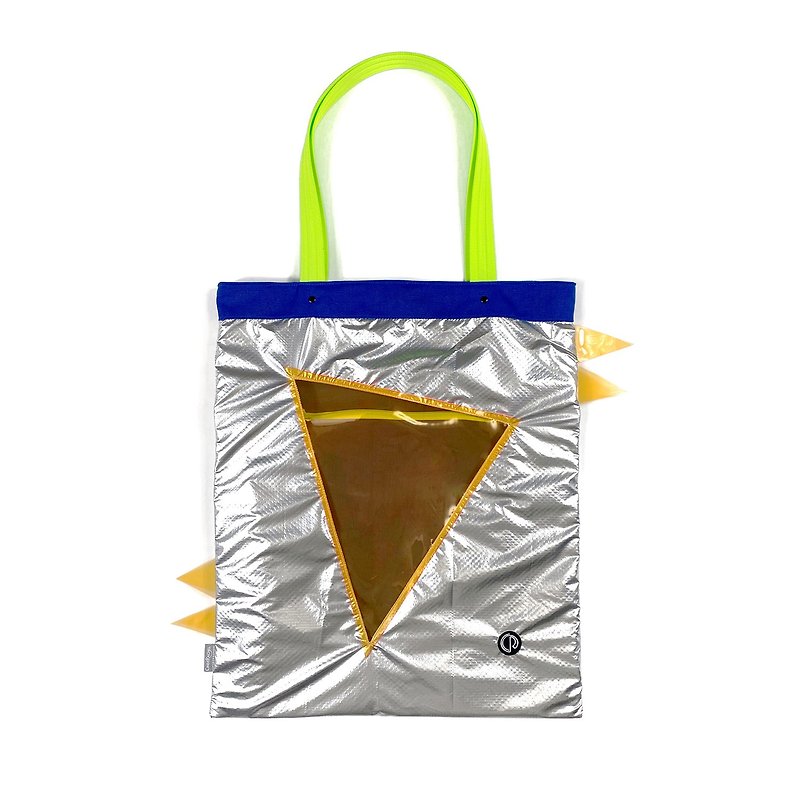 CINDERACHEL handmade large-capacity tote bag transparent triangle creative shoulder bag - กระเป๋าถือ - วัสดุอื่นๆ สีน้ำเงิน
