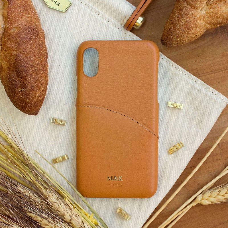 iPhone X 5.8インチ レザー防水電話ケース/ブラウン（レタリング無料） - スマホケース - 革 オレンジ