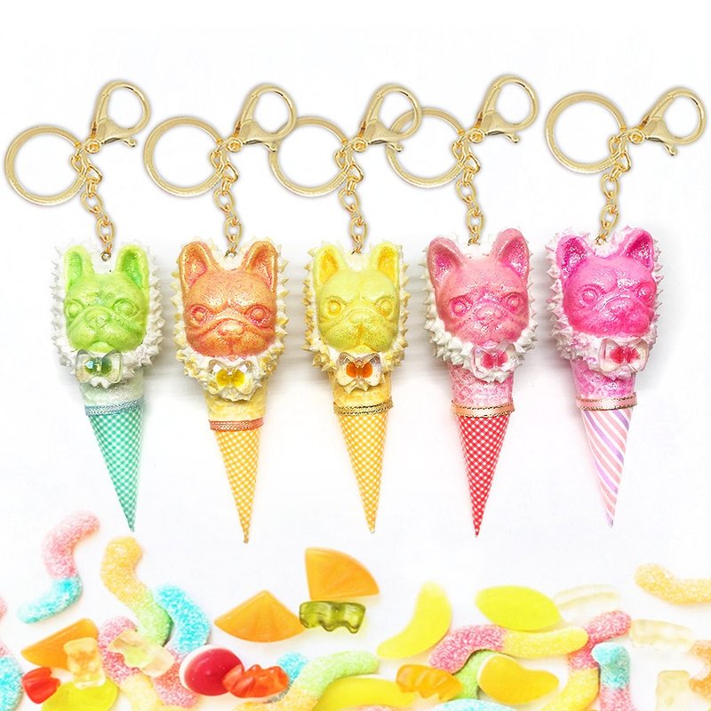 French Bulldog ice cream key ring - ที่ห้อยกุญแจ - เรซิน หลากหลายสี