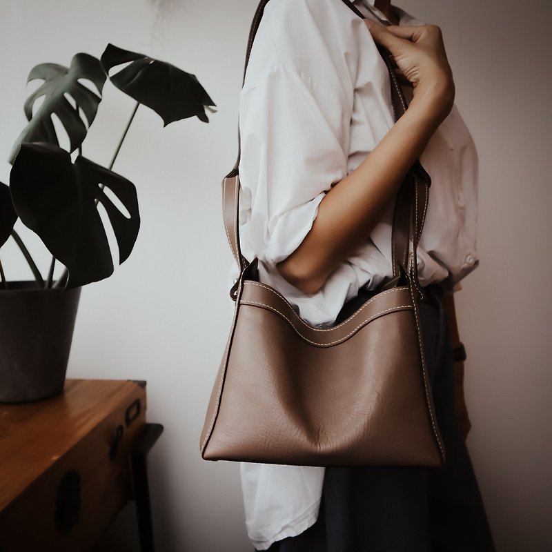Leatherwork by me || Leather casual lazy side backpack || Genuine leather custom-made handmade leather goods - Messenger Bags & Sling Bags - Genuine Leather 