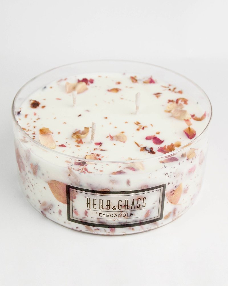 Herbal scented candle 700ml - three kinds of rose petals - Candles & Candle Holders - Wax 