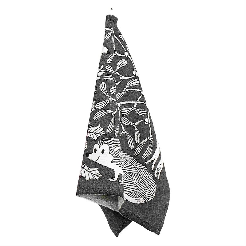 Kagoshima 睦 cooperation Hedgehog cotton and linen towel (black) - ผ้ารองโต๊ะ/ของตกแต่ง - ผ้าฝ้าย/ผ้าลินิน สีดำ