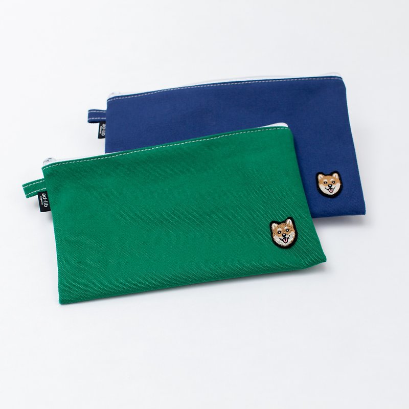【P仔系列】柴犬 大收納袋 - 深藍色//綠色 (PU300) - 化妝袋/收納袋 - 棉．麻 藍色
