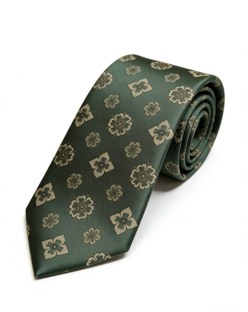 墨绿色真丝复古小花四叶草领带原创系列 - 領帶/領帶夾 - 絲．絹 綠色