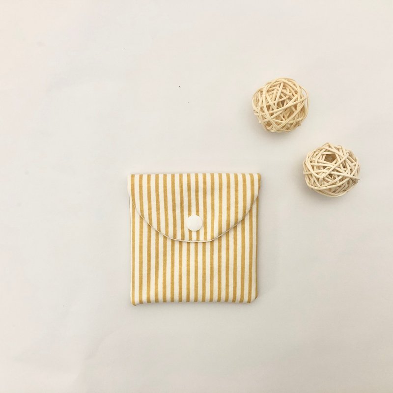 客製化選布 - 手作黃色條紋小衛生棉包 生日禮物 送禮 - 化妝包/收納袋 - 棉．麻 多色
