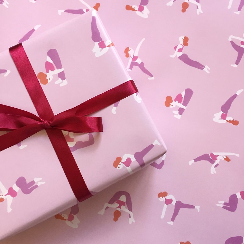 Set of 3 yoga gift wrapping paper - วัสดุห่อของขวัญ - กระดาษ สึชมพู