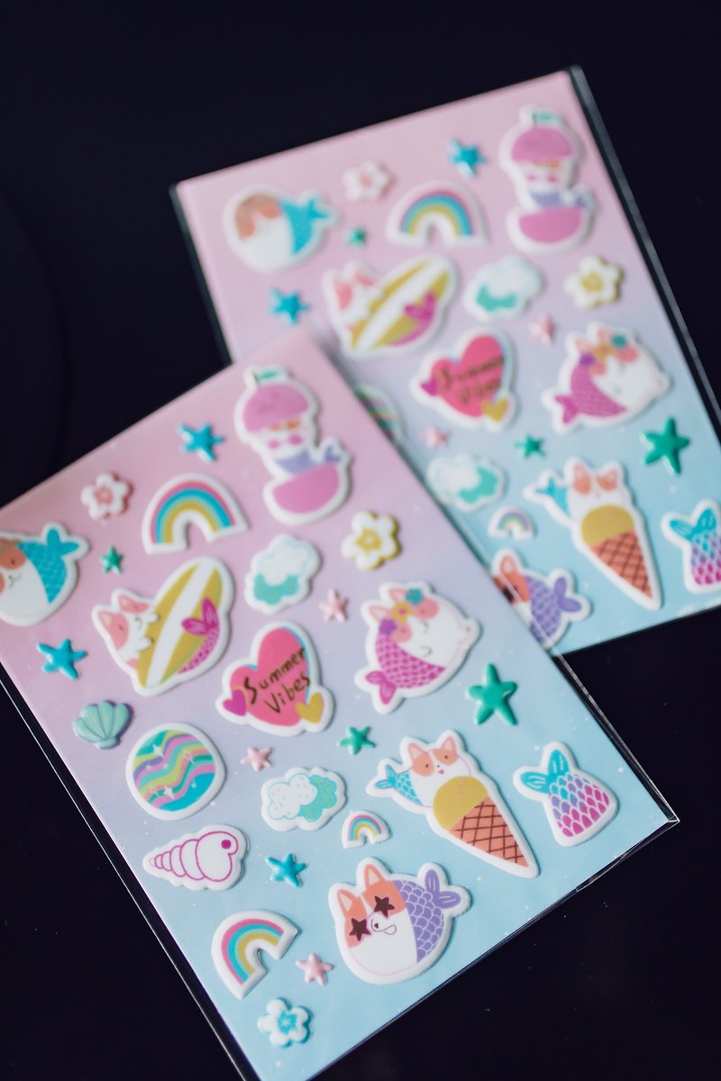 Corgi-mermaid Ocean Summer theme Stickers - Stickers - Plastic Pink