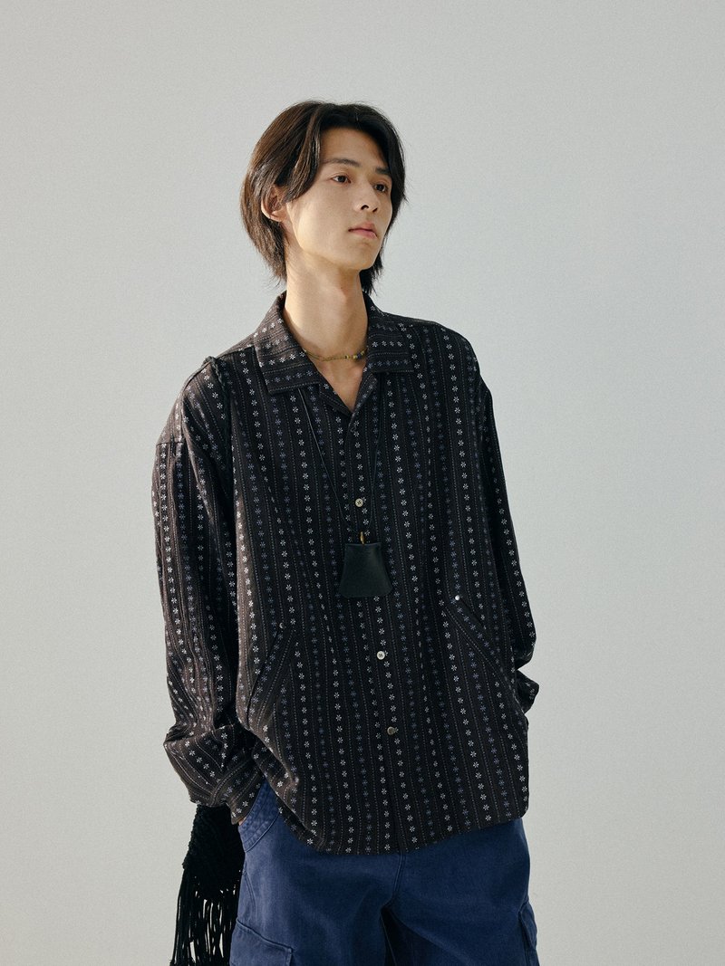 Japanese Retro / Small Blue Plaid Lapel Long-Sleeve Shirt / Pure Cotton - เสื้อเชิ้ตผู้ชาย - วัสดุอื่นๆ 
