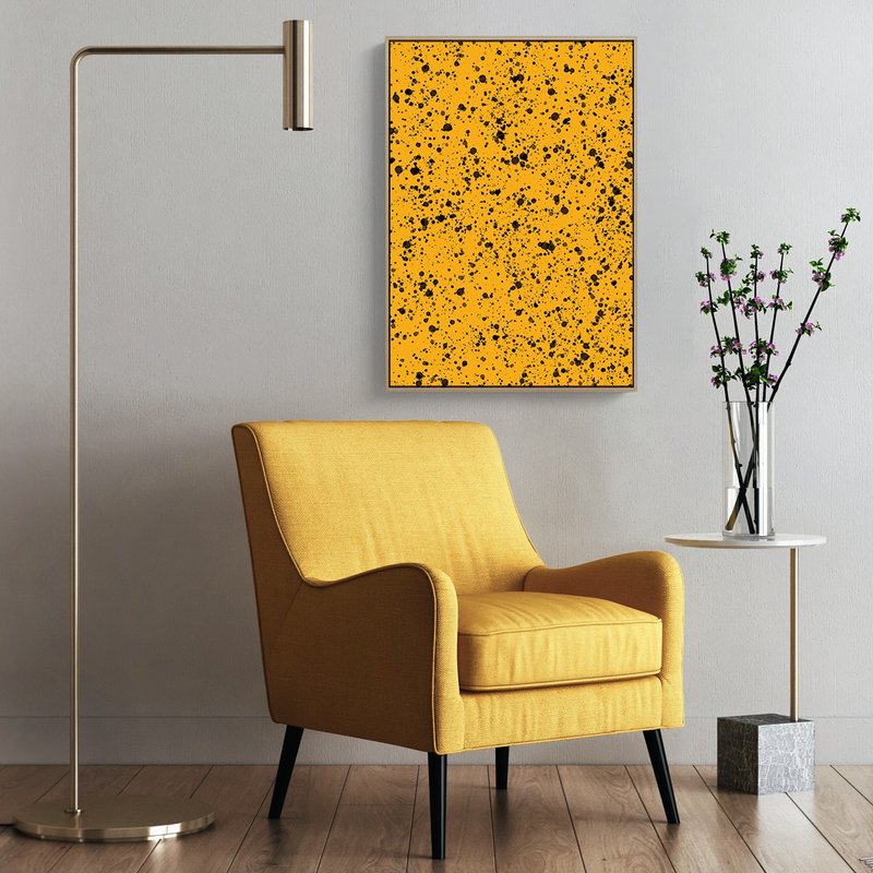 Point Set- Bright Yellow, Acrylic Art Print, Free Lines, Home Decor, Office Art - กรอบรูป - ผ้าฝ้าย/ผ้าลินิน หลากหลายสี