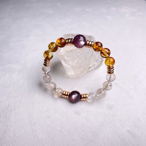 Hoshino Jewelry Kan 紫鋰雲母 琥珀 健康運 天然水晶 日本手作 禮物 能量石手鍊