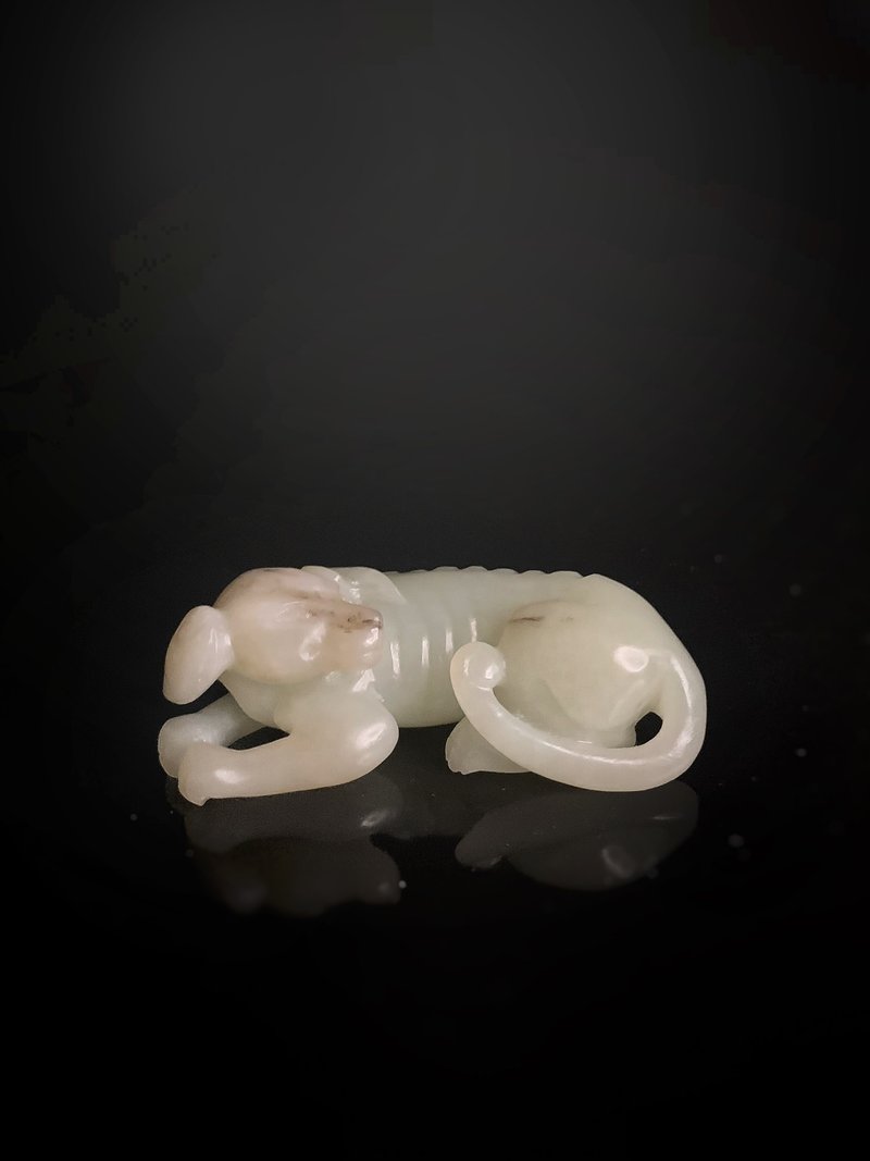 晚清  青白玉圓雕排骨臥犬 - 擺飾/家飾品 - 玉石 