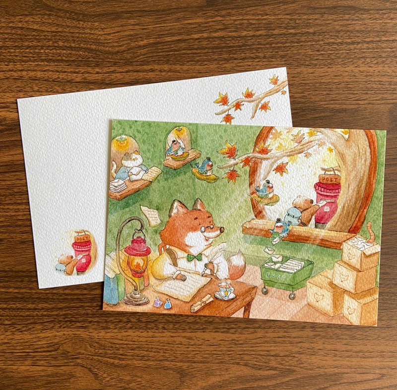 Illustrated Postcard-World Post Day Fox Letterer - การ์ด/โปสการ์ด - กระดาษ สีส้ม