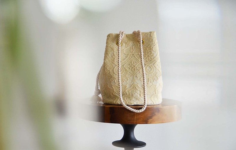 数量限定 チュール刺繍レース 　2wayポシェットマリンバッグ　ミルクティー　ミニショルダー - 側背包/斜背包 - 棉．麻 白色