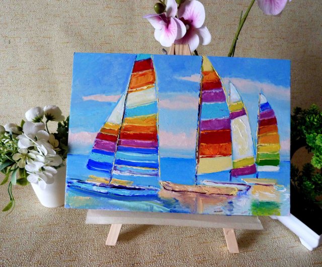 油彩　油絵　絵画　オブジェ　海辺　ヨット　雑貨 Amazon.co.jp: 7CANVAS 風景画 海を走るヨットキャンバス絵画