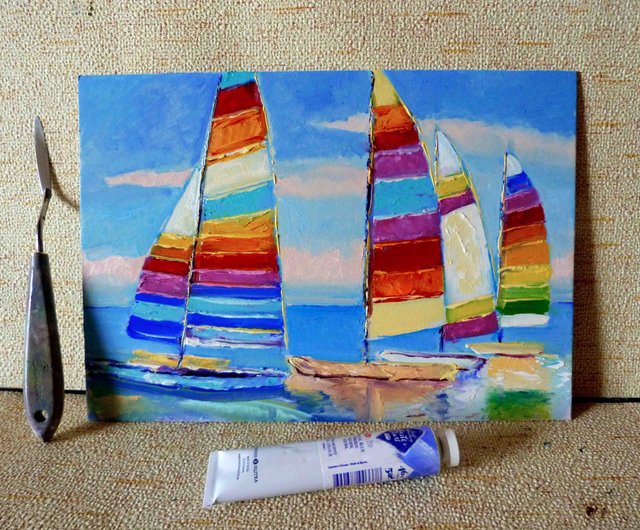 手書き油絵 ヨット 額付 絵画 インテリア 油彩画 手書き油絵 ヨットハーバー 額付 絵画 インテリア 油彩画 2025年