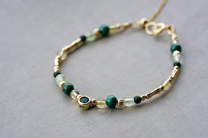 Hour Light Green - 14K Gold Stone/Blonde Crystal/Grape Stone/Green Stone Stone Bracelet - สร้อยข้อมือ - เครื่องประดับพลอย สีเขียว