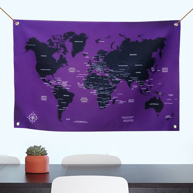 Customized world map cloth psychedelic purple rain - ตกแต่งผนัง - วัสดุอื่นๆ สีม่วง