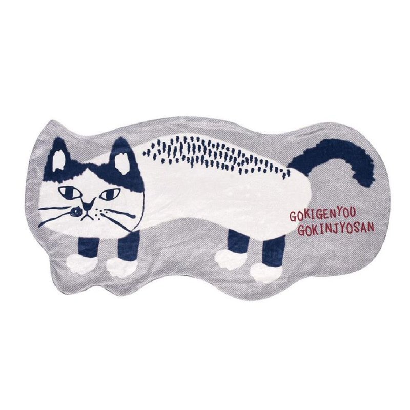 KusuguruJapan Warm Blanket Knee Blanket Spectacled Cat Whole Block Die-cut Shape Velvet Blanket Matilda Gray - ผ้าห่ม - ไฟเบอร์อื่นๆ สีเทา