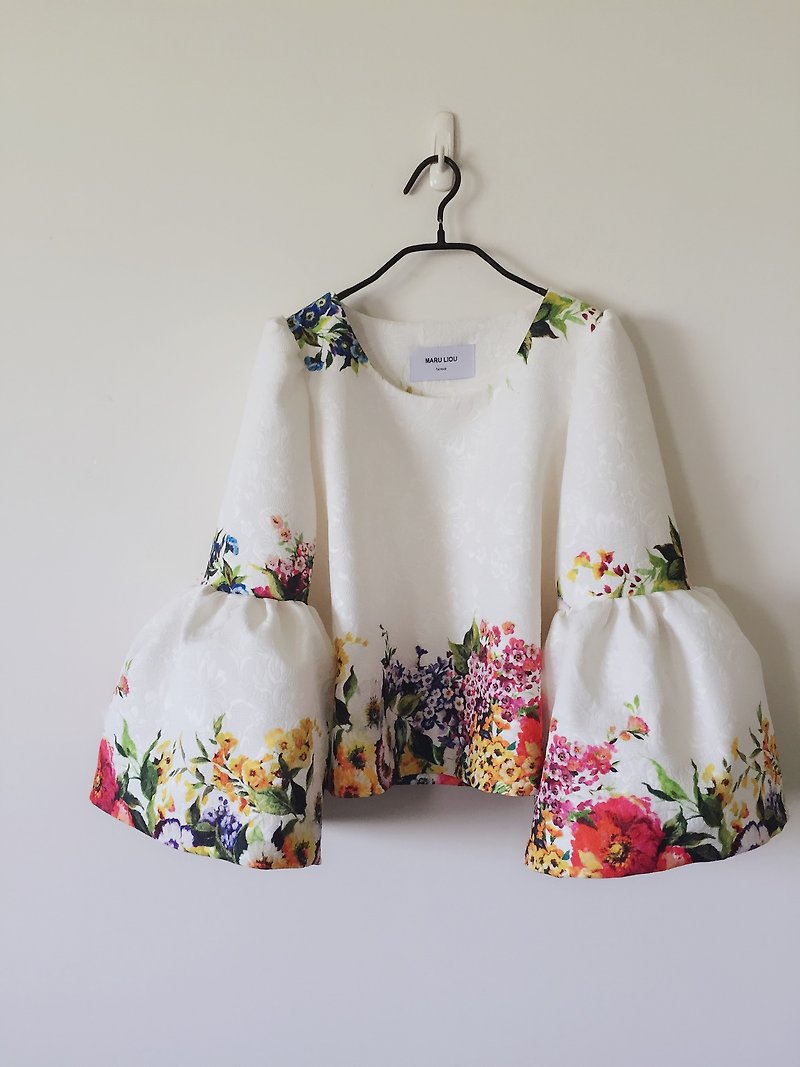 Custom Series Jacquard Fabric Print Top - Women's Tops - Polyester White