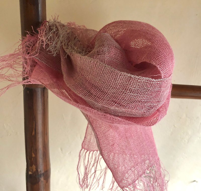 宽手织麻披肩A - 絲巾 - 棉．麻 粉紅色
