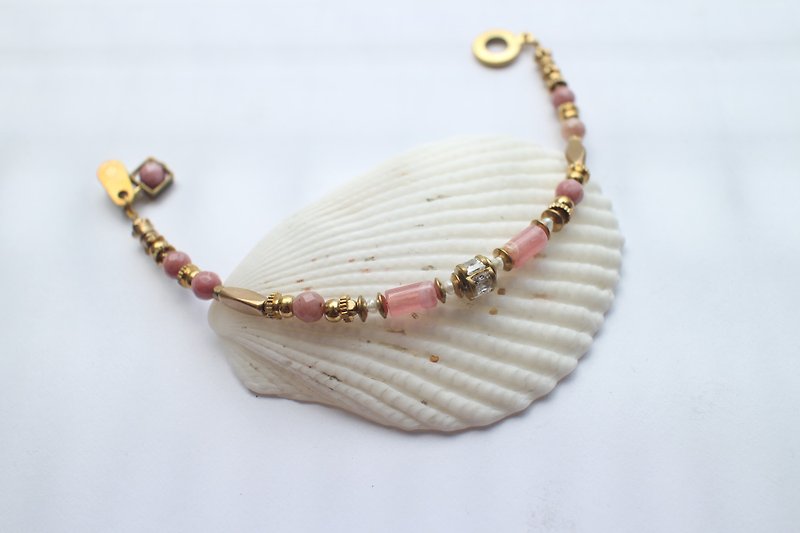 Pink fruit~Rhodochrosite/Zircon/ Brass handmade bracelet - Bracelets - Other Metals 