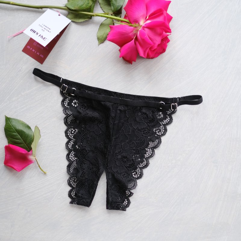 Erotic panties - sexy underwear for women - crotchless - 女內衣褲 - 尼龍 黑色