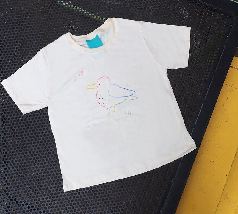 Simple Melody - Bird / Short Sleeve Shirt Top - T 恤 - 棉．麻 白色