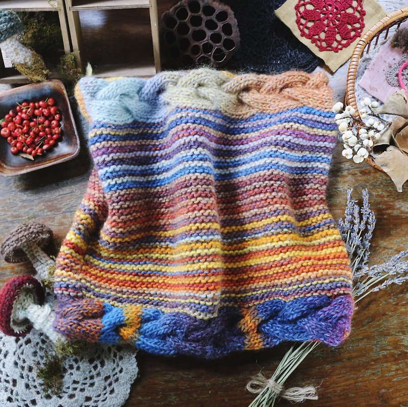 Handmade Handmade - Coast Sunset - Wool Knit Bib / Neck - Knit Scarves & Wraps - Wool Multicolor