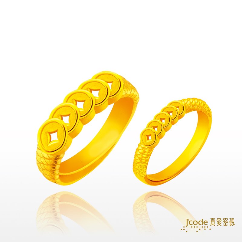 [Yama Gold Jewelry] Dragon Five Coin Hard Gold Ring Steel Braided Bracelet Gold Coin Yellow Bracelet Steel Bracelet - แหวนทั่วไป - ทอง 24 เค 