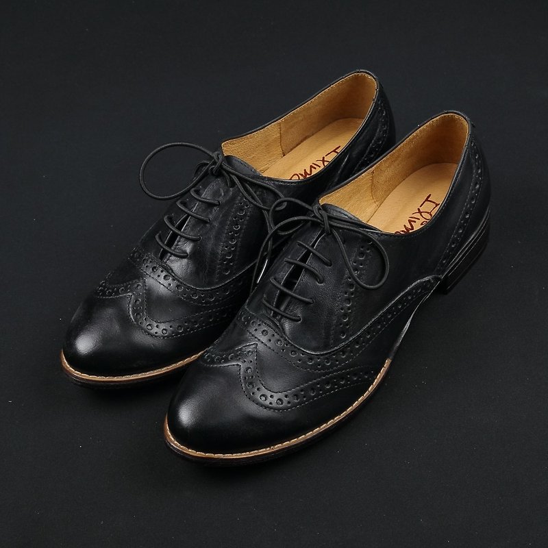 Vintage carved lace-up oxford shoes - intellectual black - รองเท้าหนังผู้หญิง - หนังแท้ 