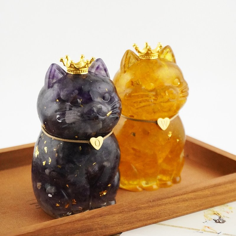 【Hourrae荷萊】客製愛心字母 開運招財貓 水晶擺件 - 擺飾/家飾品 - 水晶 多色