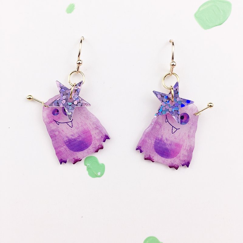 A pair of small monster purple Earrings - ต่างหู - เรซิน 