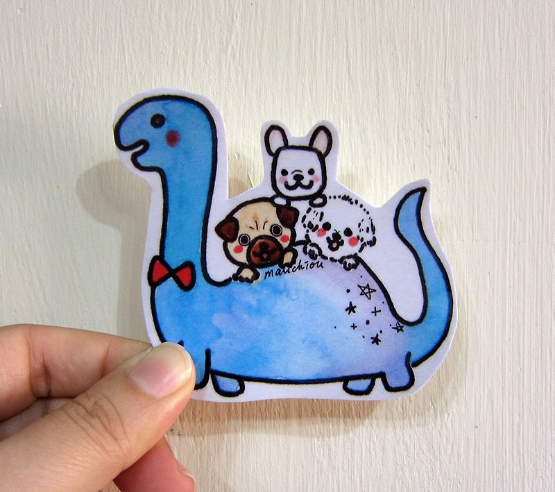 Hand-painted illustration style completely waterproof sticker Thunder Dragon Pug Fadou Maltese - Stickers - Waterproof Material Blue