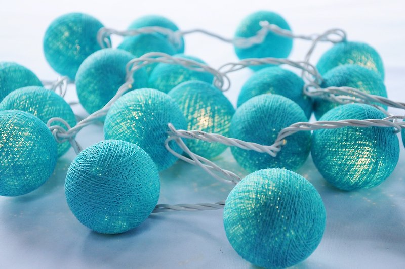 20 Turquoise Tone Cotton Ball String Lights for Home Decoration,Party,Bedroom - 燈具/燈飾 - 棉．麻 