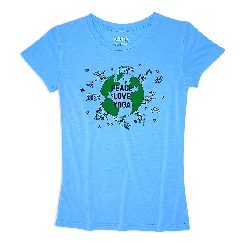 AKUMA YOGA- Women's waist repair T-Shirt- PEACE LOVE YOGA - เสื้อยืดผู้หญิง - วัสดุอื่นๆ สีน้ำเงิน
