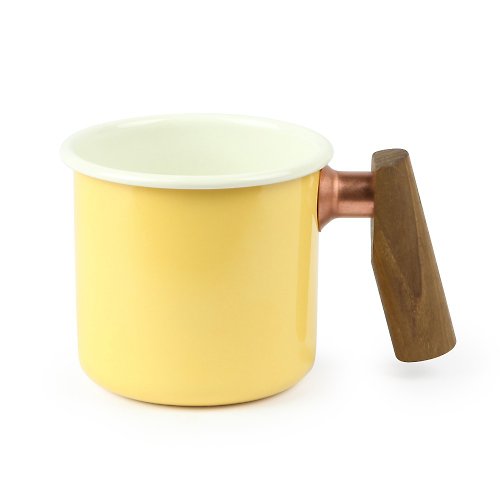 Truvii-享自然的品味玩家 【客製化禮物】雙色木柄 琺瑯杯 400ml (奶油黃)