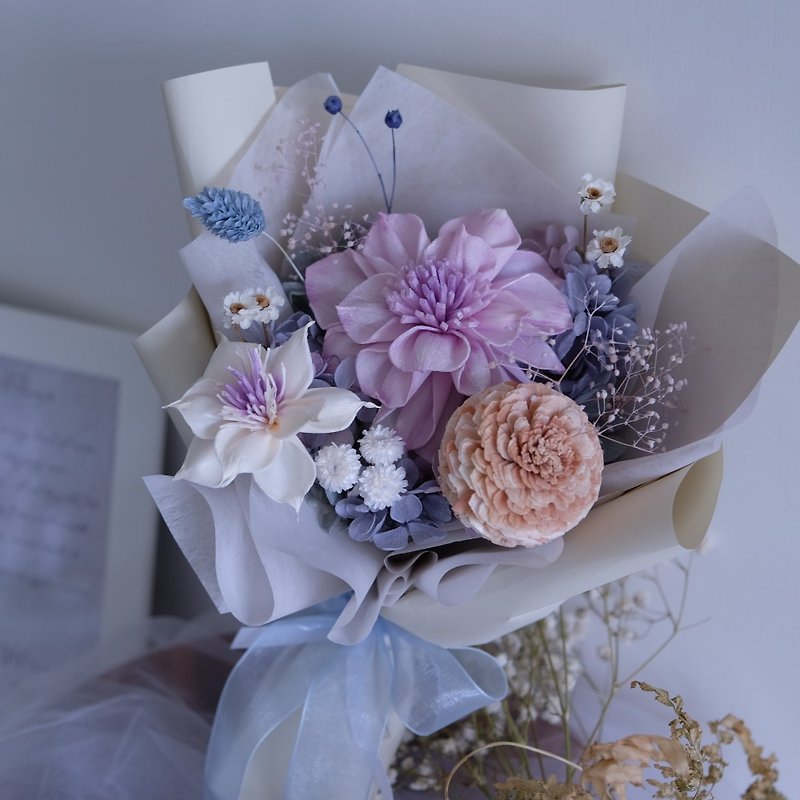 Mother's Day Gift [btf Immortal Sola Bouquet-Blue and Purple] Bouquet. Gift - ช่อดอกไม้แห้ง - พืช/ดอกไม้ สีม่วง