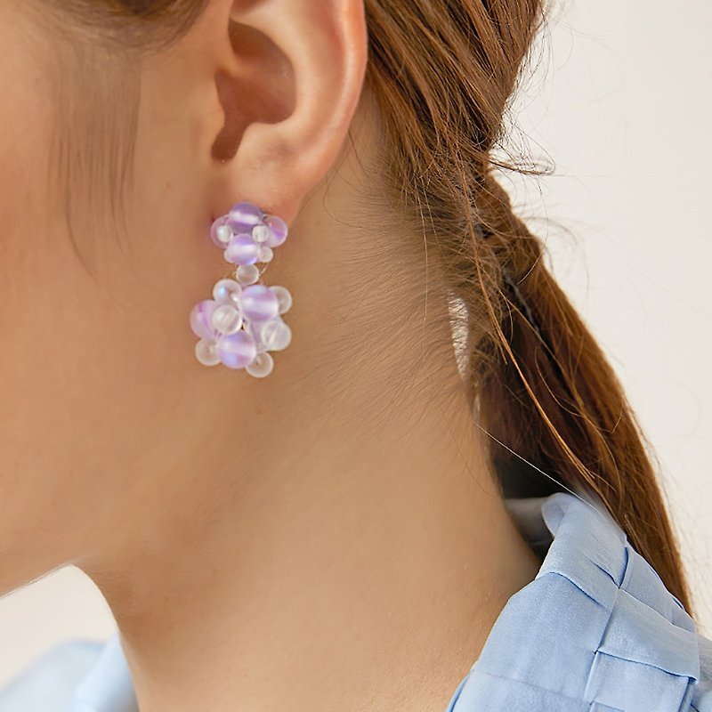 Mell Symphony Purple Transparent Handmade Bead Embroidered Earrings - Earrings & Clip-ons - Other Materials Purple