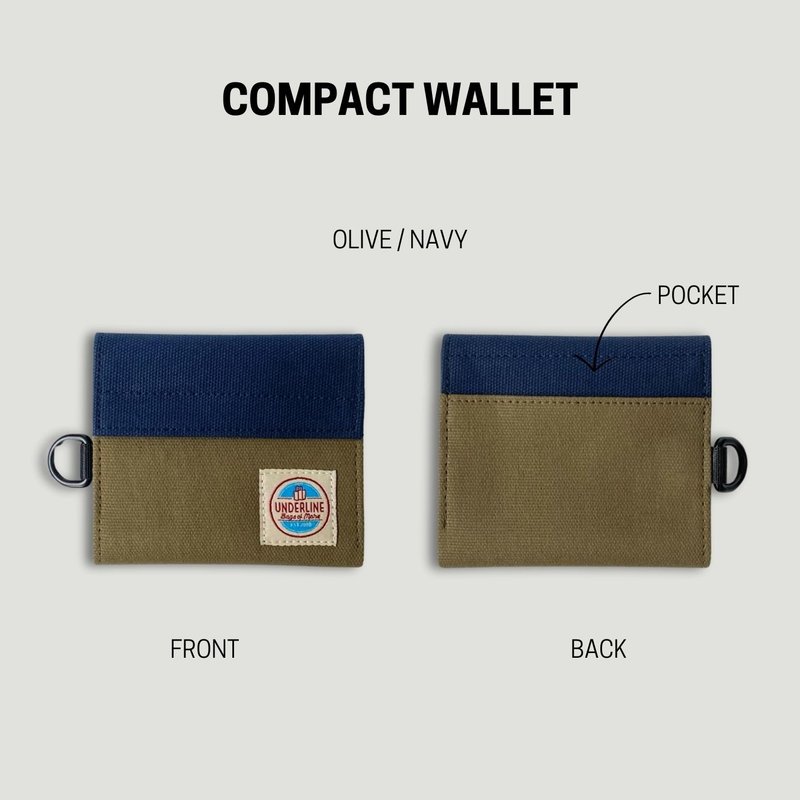 Olive / Navy Compact Canvas Wallet With Neck Strap - กระเป๋าสตางค์ - ผ้าฝ้าย/ผ้าลินิน สีเขียว