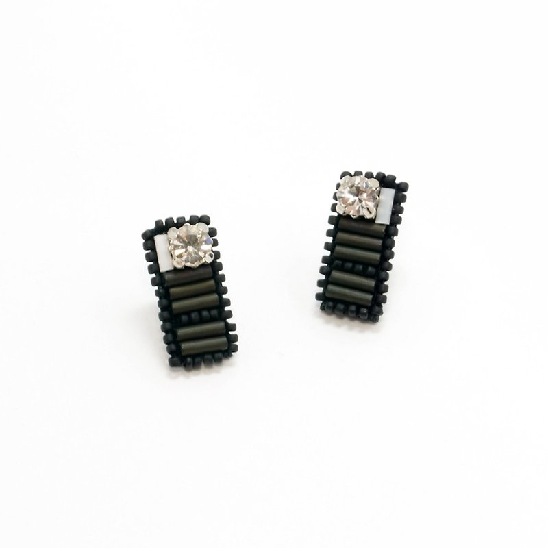 Rectangle crystal Embroidery Earrings / Jasper - Earrings & Clip-ons - Gemstone Green