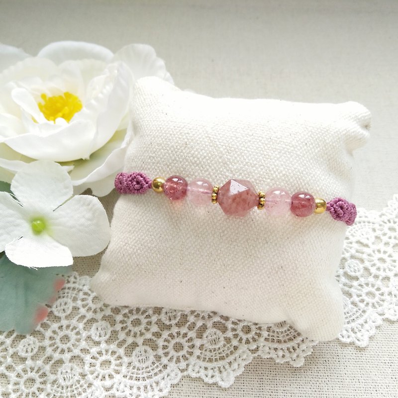 BUHO hand-made. Berry little bit. Strawberry Crystal X South American Brazilian Wax Line Bracelet - Bracelets - Gemstone Red
