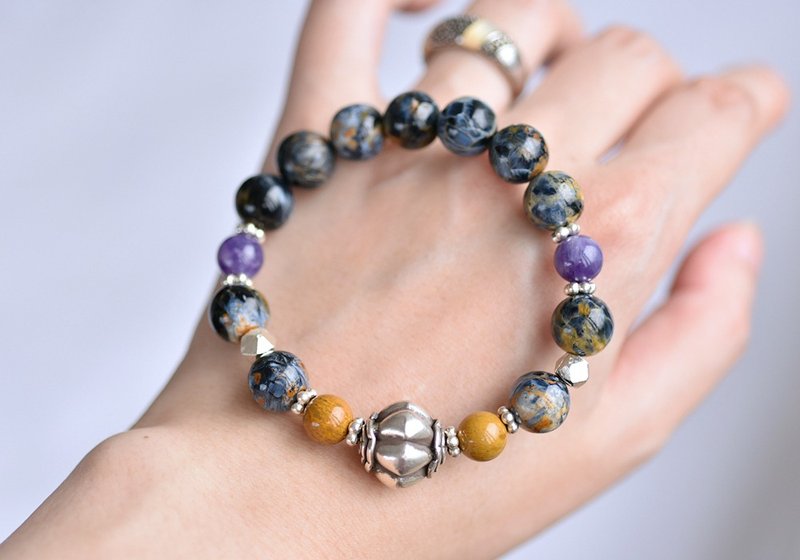 Peter Stone+ amethyst + yellow jasper sterling silver crystal bracelet - Bracelets - Crystal Blue