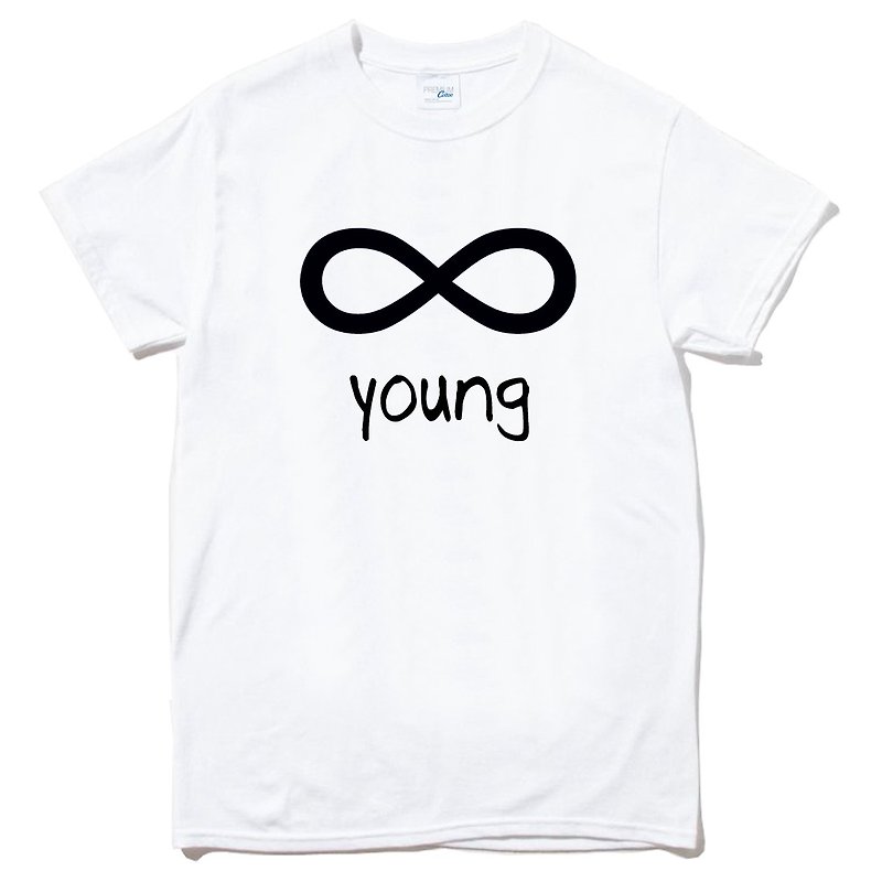 Forever Young infinity #4【現貨】短袖T恤 白色 永遠年輕 文字 英文 字母 青春無限大 - 男 T 恤 - 棉．麻 白色