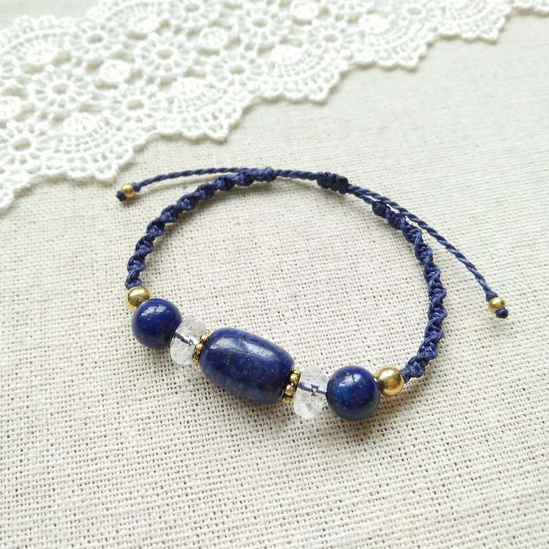 BUHO hand made. Indigo. Lapis lazuli South America, Brazil wax bracelet - สร้อยข้อมือ - เครื่องเพชรพลอย สีน้ำเงิน