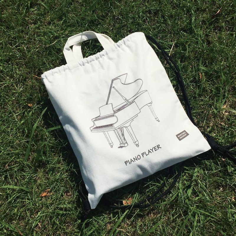 WD musical instrument cotton backpack-piano stock + pre-order - Drawstring Bags - Cotton & Hemp White