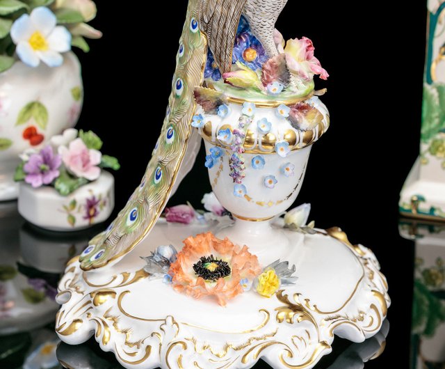 アンティーク マイセン 美術品 陶磁器 花と鳥の装飾プレート アンティーク マイセン 美術品 陶磁器 花と鳥の装飾プレート
