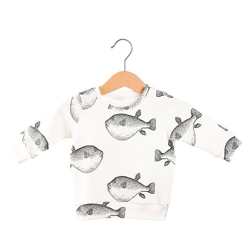 8 a.m.Apparel Puffer fish on cream baby sweatshirt, baby boy sweatshirt, baby girl sweatshirt